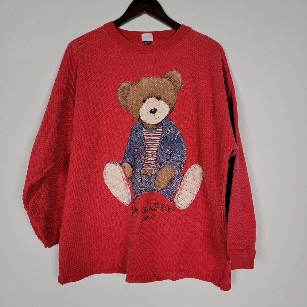Vintage‎ Cherokee Sweatshirt Size L Red Teddy Bear Collectibles Graphic Crewneck